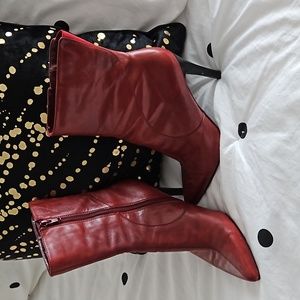 Red leather boots